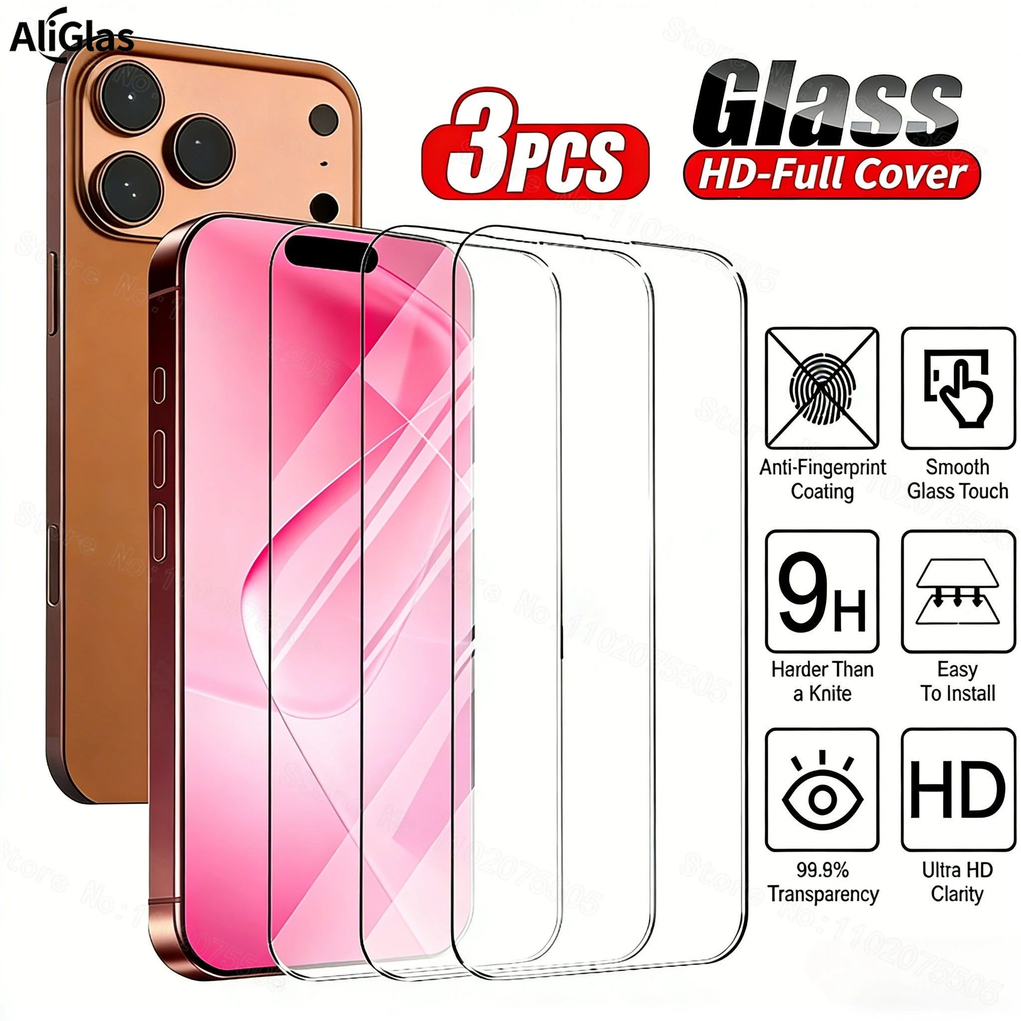 

3Pcs Ultra HD Screen Protector for iPhone 17 16 15 14 Pro Max Air 13 12 Mini Tempered Glass for iPhone 13 12 11 Pro 16 15 Plus