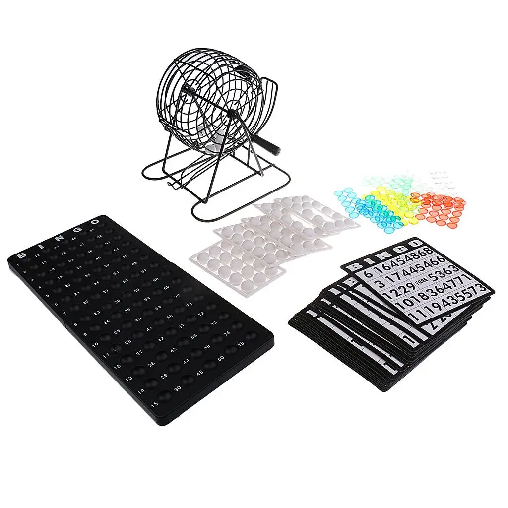 Classic Bingo Cage Game with 75 Ball 150 Token Marker 18 Card Christmas Gift for Club Pub Family Camping Hiking Games Supplies