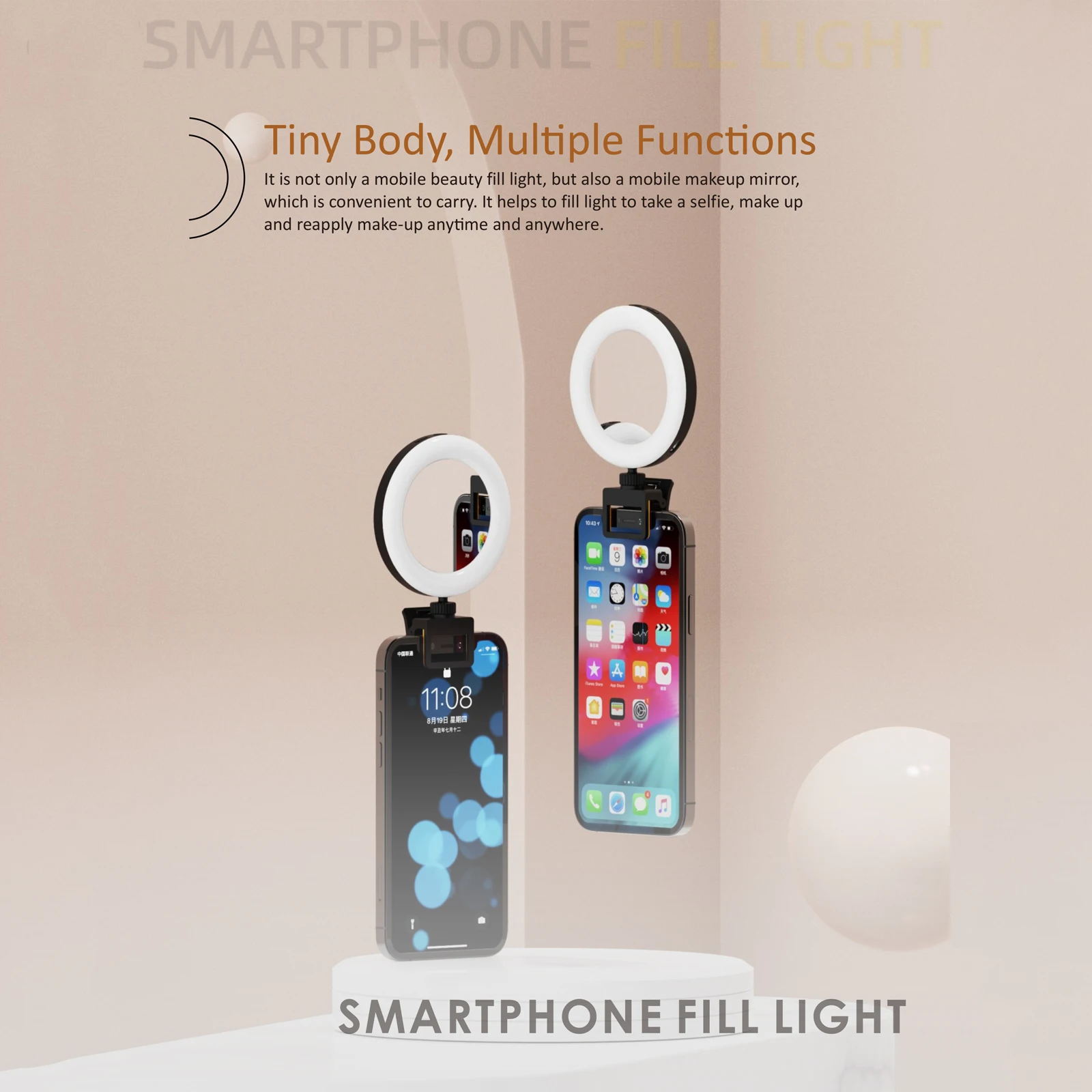 LED Selfie Ring Light With 600mA Rechargeable Battery 3 Color Temperature 7 Levels Of Brightness Mobile Phone Fill Light