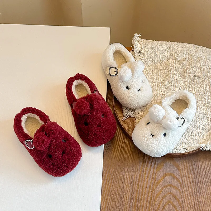 

Plush Animal Shoes Kid Girl Winter Warm Fur Ballet Flat Baby Round Toe Fluffy Mary Janes Baby Child Soft Rabbit Loafers Outdoor