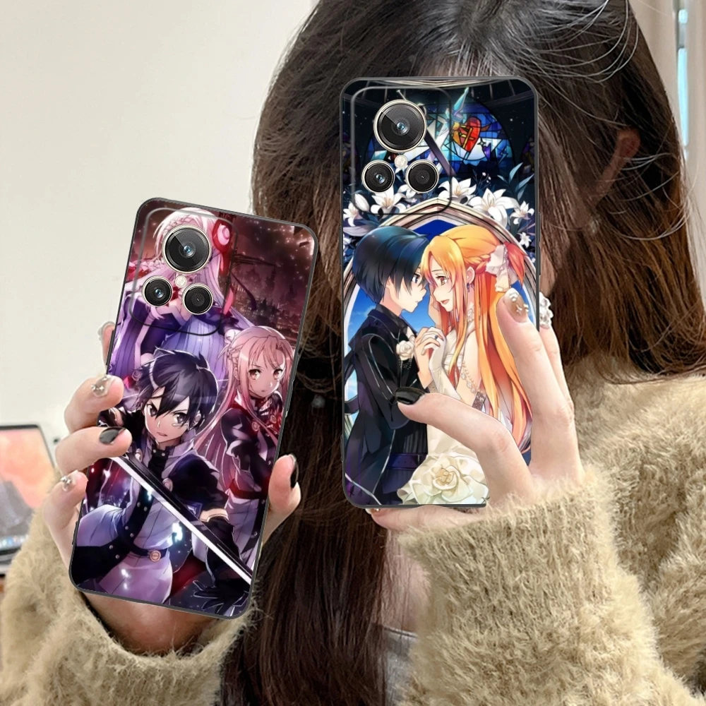 SAO Kirito Asuna Mobile Cell Phone Case for Realme GT 2 9i 8i 7i Pro X50 X2 C35 C21 C20 C11 C3 Black Soft Phone Cover Shell