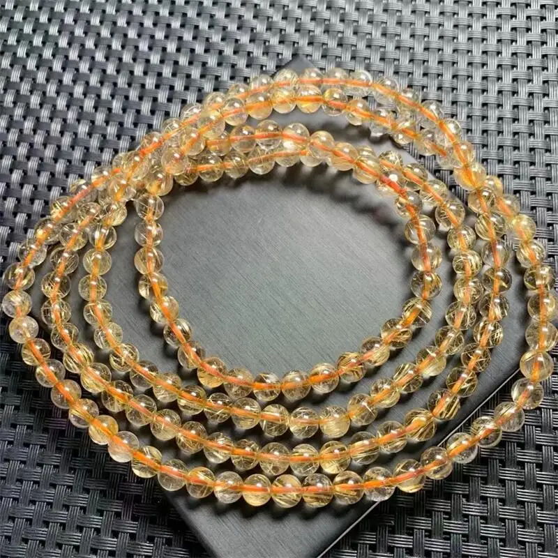 6.5MM Natural Golden Rutilated Quartz Triple Circle Bracelet Reiki Healing Stone Fashion Jewelry Gift For Women 1pcs