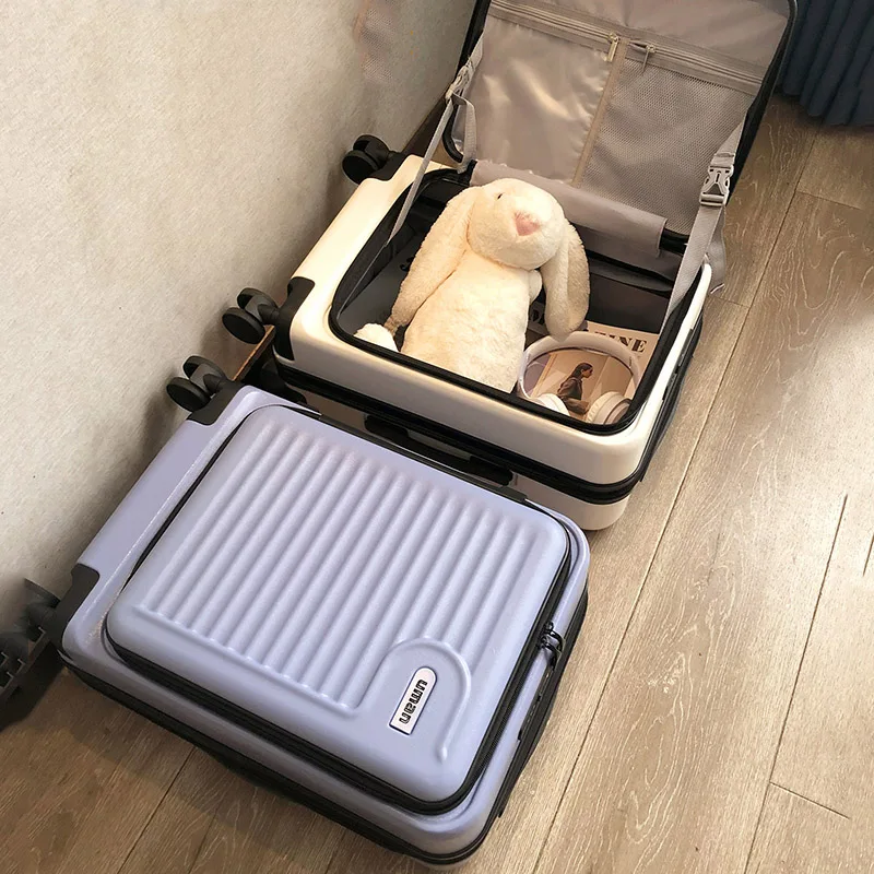 여성용 측면 개폐식 뚜껑 여행가방, 20인치 확장형 깊은 수납공간 여행용 기내용 캐리어, 신입생용 손잡이 여행가방