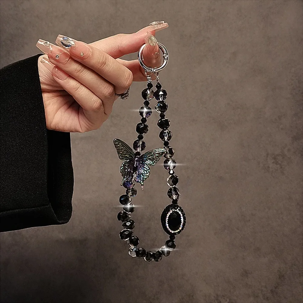 

Милая цепочка для телефона с бабочкой и кристаллами из бисера, женская модная роскошная наручная короткая подвесная веревка, чехол для телефона, брелок, подарки