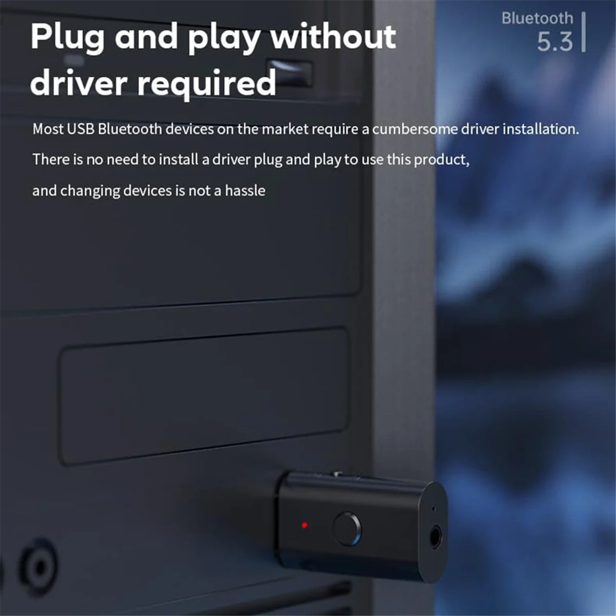 블루투스 5.3 송신기 리시버, Aux 무선 USB 어댑터, 마이크 내장, 음악 스트리밍, 핸즈프리 통화, 3.5mm