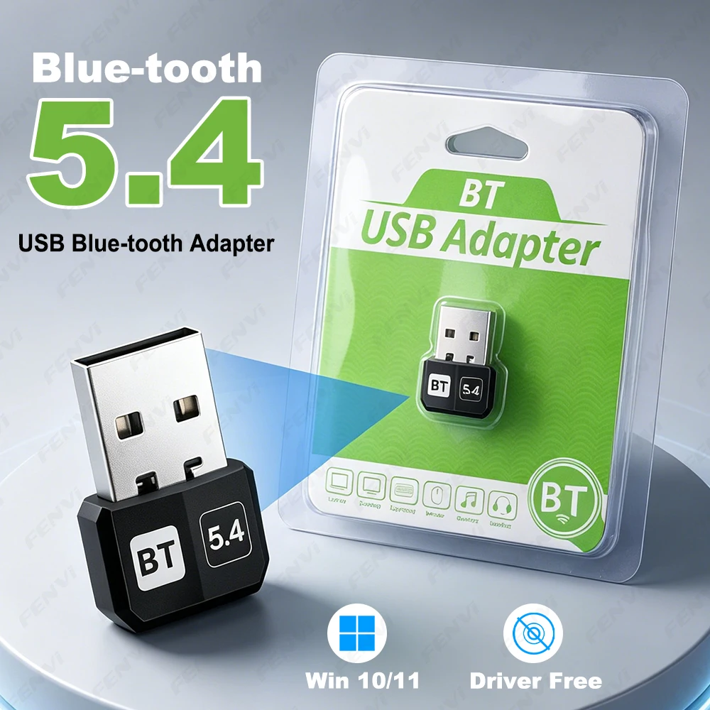Bluetooth 5.4 USB Adapter Wireless Dongle Plug and Play Driver Free for PC Windows 10/11 Connect Keyboard Mouse Headset Speaker