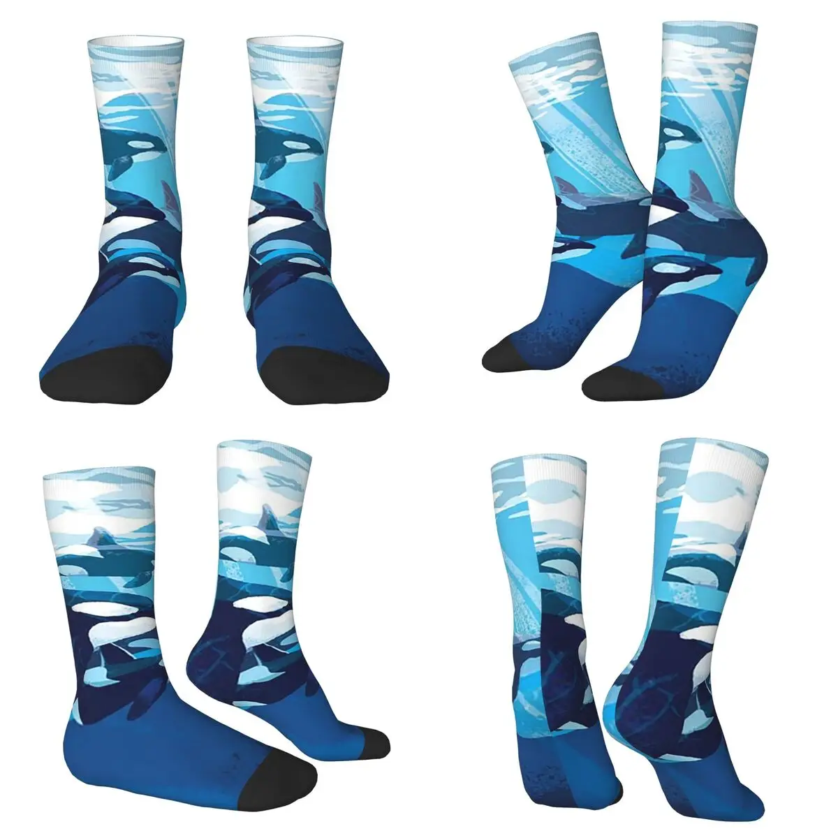 Group Of Orca Whales Swimming In The Ocean Socks Harajuku High Quality Stockings All Season Long Socks for Valentine's Day Gifts