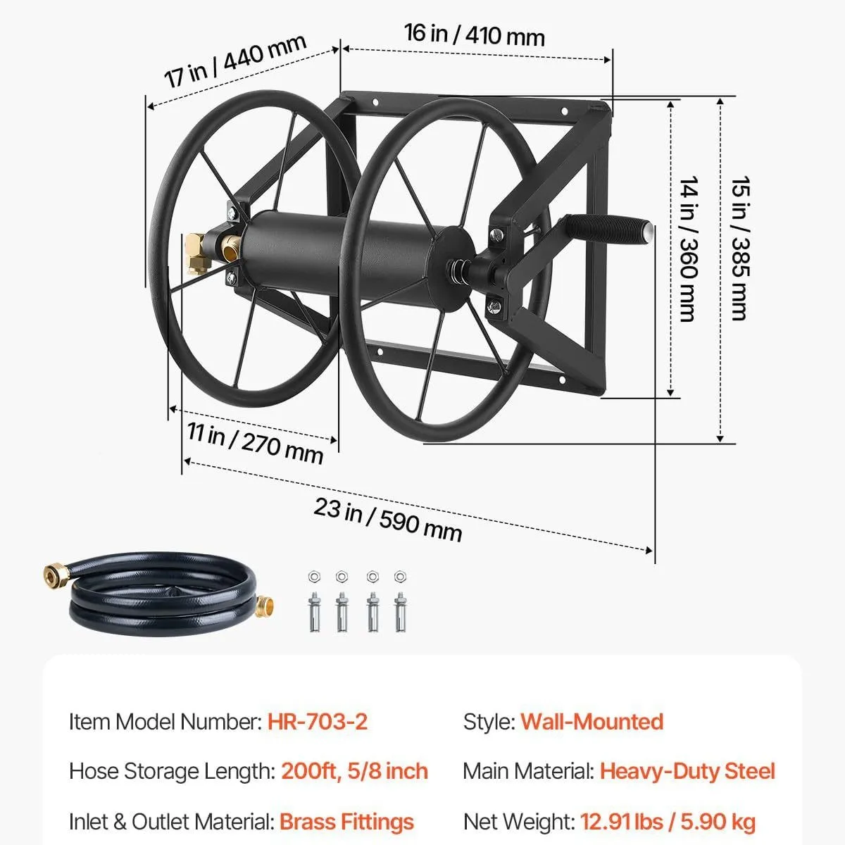Outdoor Garden Hose Reel Wall Mount, Heavy Duty Water Rack Winding