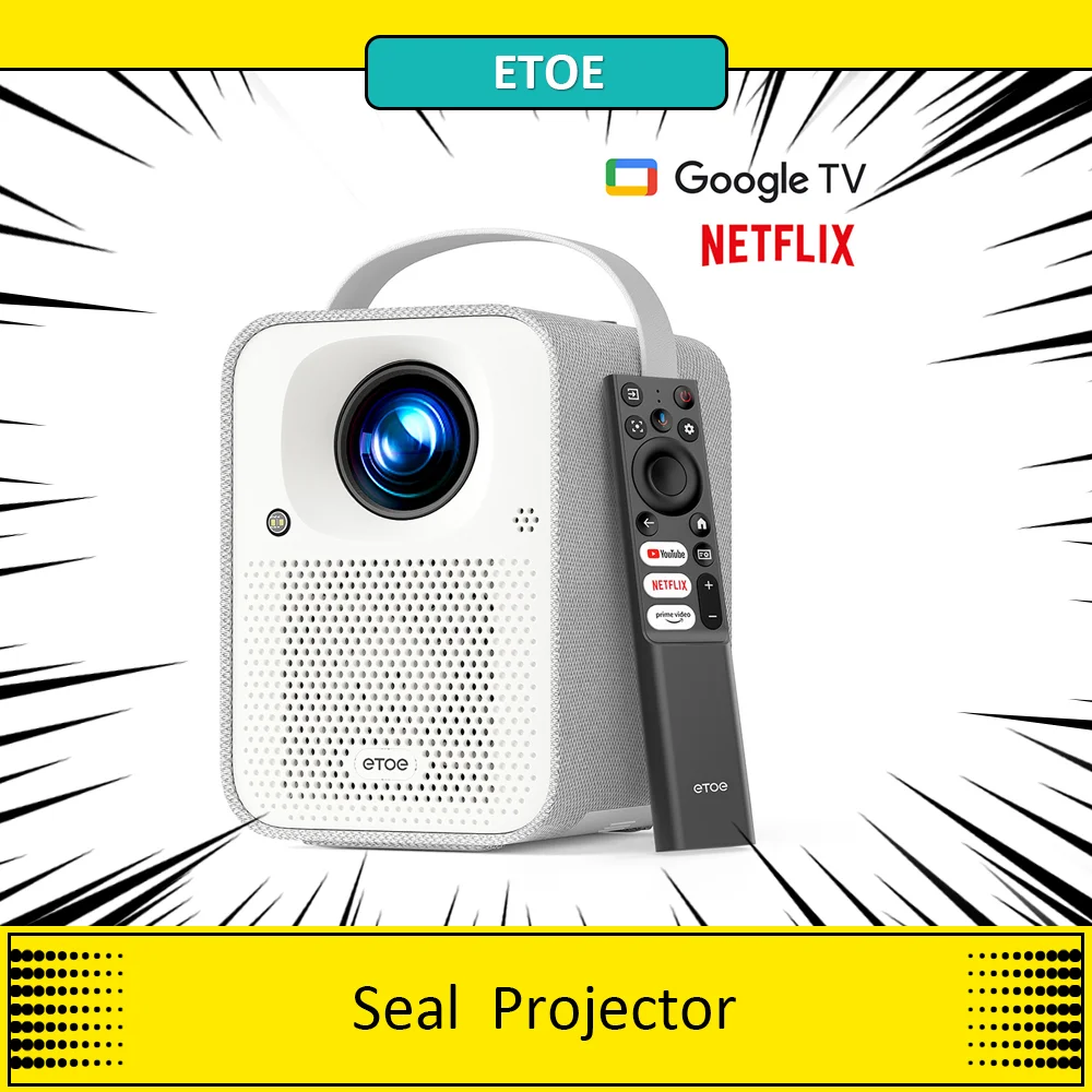 ETOE Seal Projector, 400 ANSI Lumens, Google TV, Native 1080P, Auto Focus. Auto Keystone Correction, Google Assistant， 1920*1080