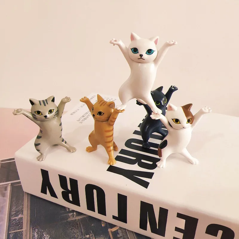 Dancing Cat Pen Tray Cartoon Cute Animal Figure Statues Ins Desktop Decoration Cat Headphones Pencil Holder Decor Home Ornament