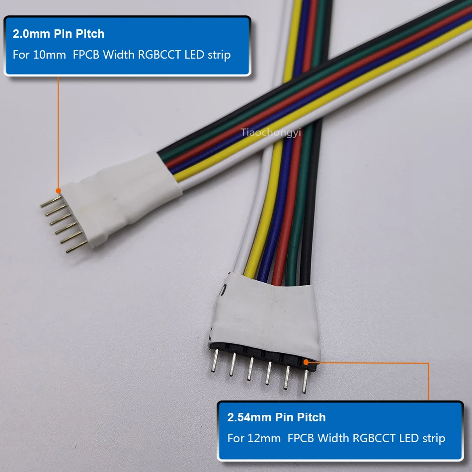 6pin Male Or Female LED stip Connector With 15cm Cable Cord 2.0mm or 2.54mm Pin Distance For 5050 RGBCCT 12-24V LED Strip Light