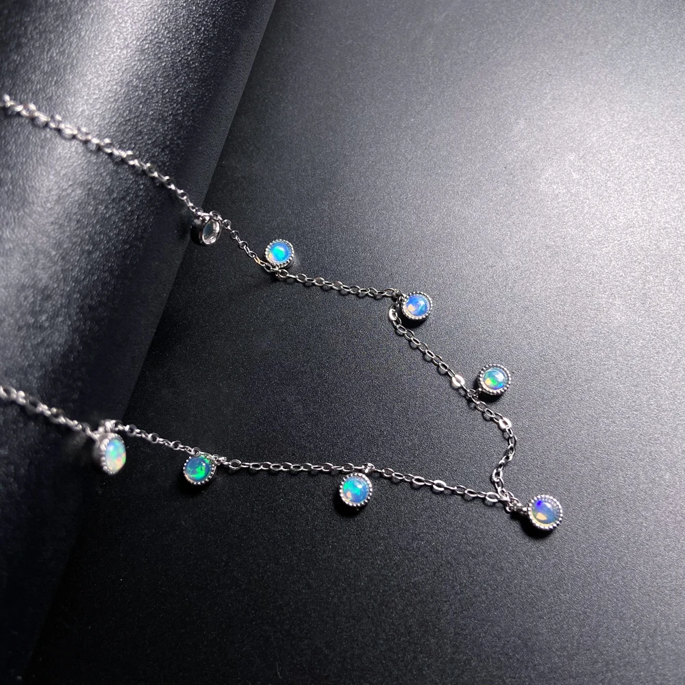 Trendy Natural White Opal Necklace 925 Silver Colorful Gemstone 5mm 9pcs for Women Party October Birthstone Opal Jewelry Gift view 4