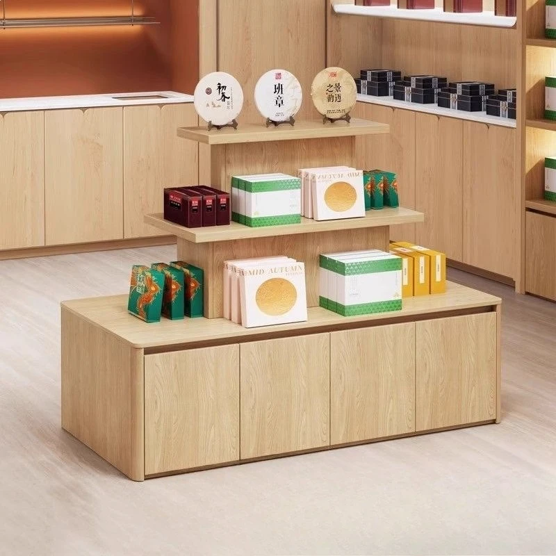 

Solid wood double-sided tea cabinet, Chinese multi-layer middle island rack