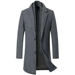 New Winter Men Woolen Blends Business Casual Cashmere Trench Coats Man Scarf Warm Overcoats High Quality Male Long Jackets 4XL