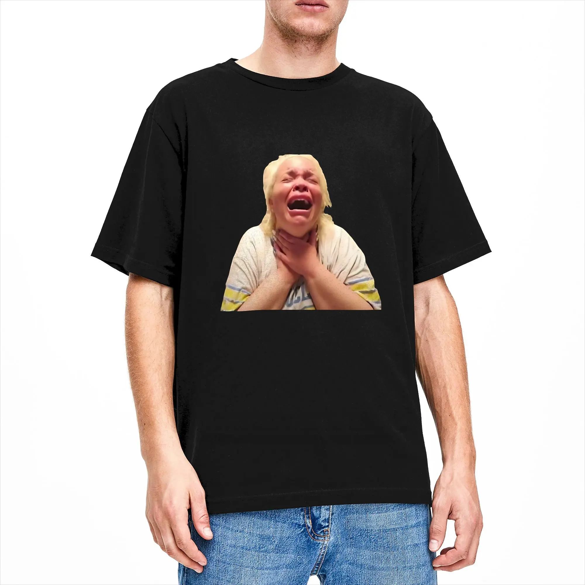 Trisha Paytas Crying T-Shirt Summer  Hip Hop T-Shirts Men Pure Cotton O-Neck Oversize Top Tees Short Sleeve Y2K Funny Tops