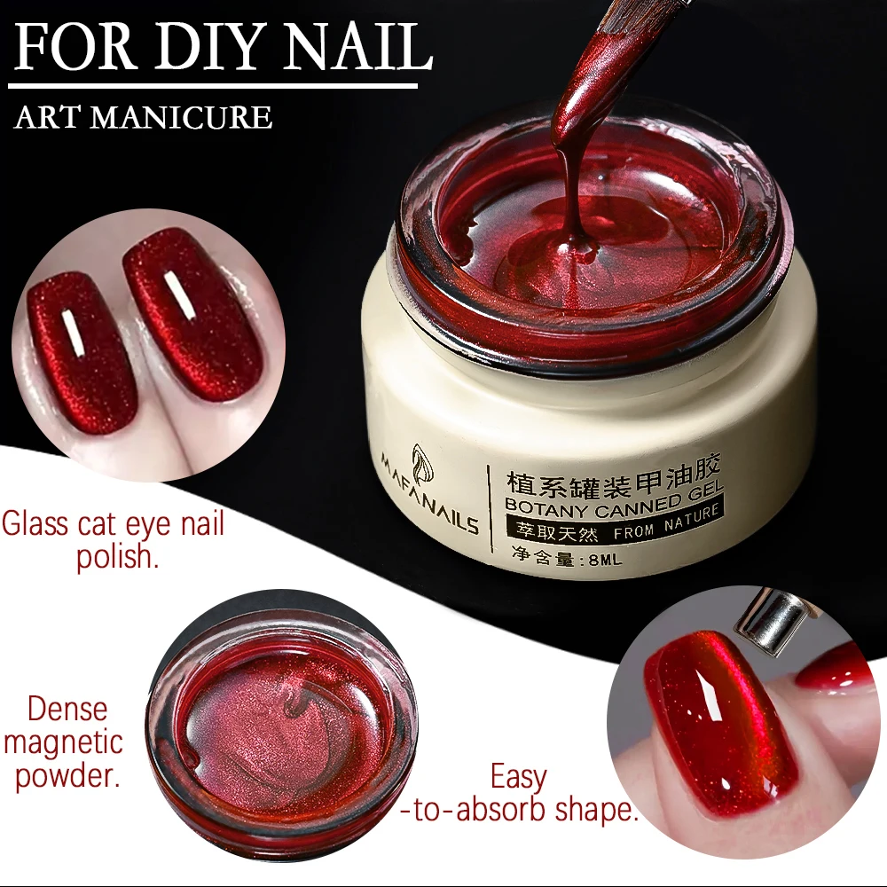 8ml Ruby Red Cat Eye Gel Nail Polish Sparkling Magnetic Semi Permanent Soak Off LED/UV Gel for Christmas Party Manicure Varnish