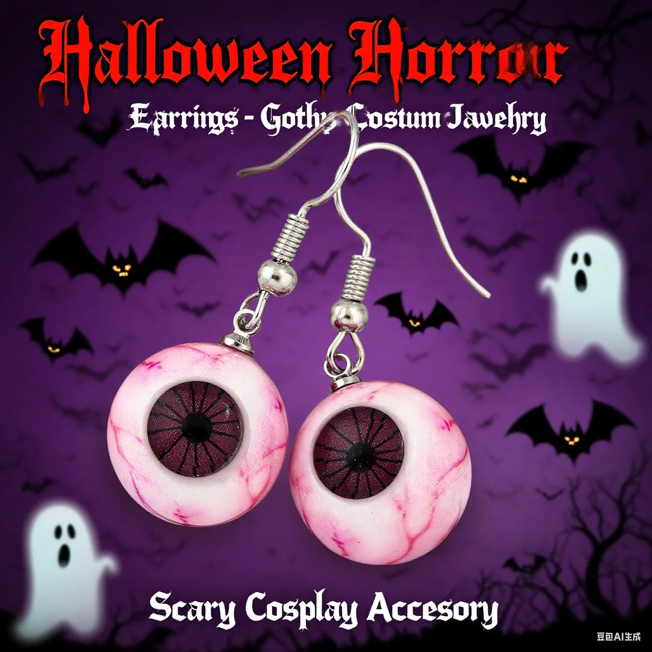 Halloween Gothic Horror Jewelry Set - Eyeball Earrings, Enamel Pins with Bat, Pumpkin & Scary Characters for Party Cosplay Gifts