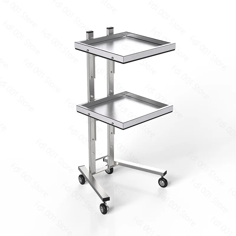 Multi Function Stainless Steel Foldable 2 Tier Rolling Trolley Storage Cart For Salon Supermarket Workbench Use