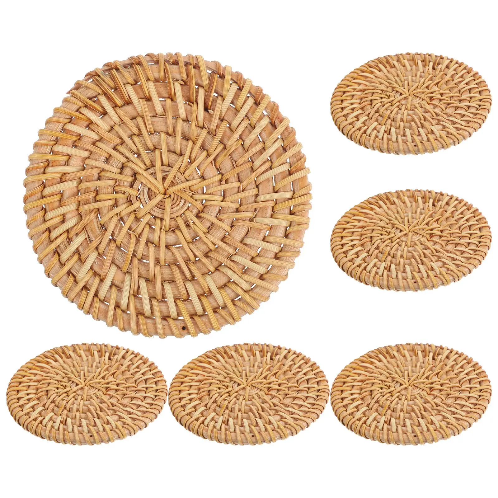 

6 Pcs Rattan Coasters Woven Cup Pad Teacup Mat Heat Insulation Natural Material 8cm Handmade Table Decor Kitchen Dining