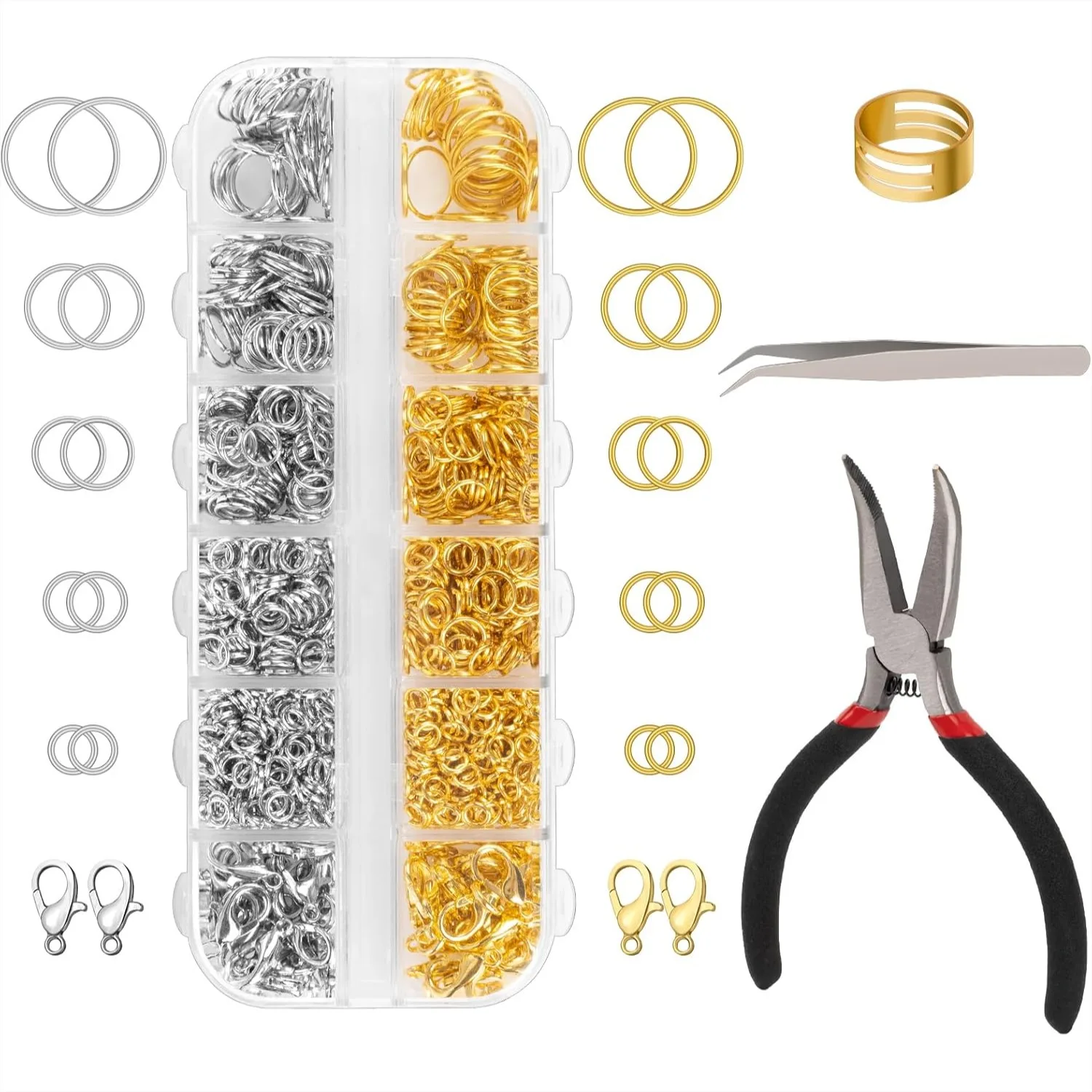 1200 Pcs Jump Rings for Jewelry Making, Necklace Repair Kit with Open/Close Tools, Pliers, Tweezers, Lobster Clasps (Silver and
