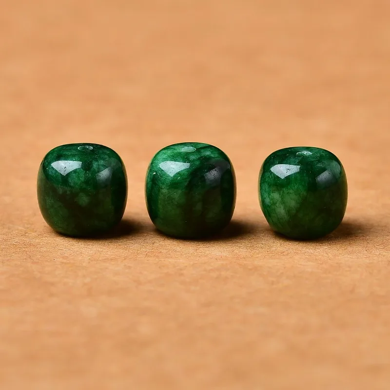 Natural dried green chalcedony bucket beads DIY bracelet with bead separation