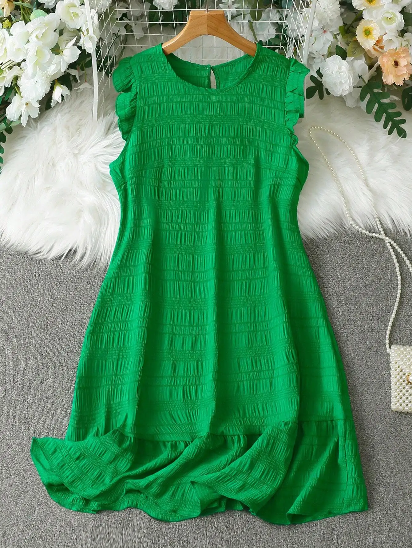

Women Solid Color Short Flutter Sleeve A-Line Dress