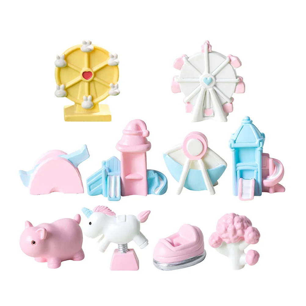 

10pcs Diy Decorative Miniature Playground Figurines Set With Mini Slide Seesaw Ship Ferris Wheel For Home Office Cafe Party