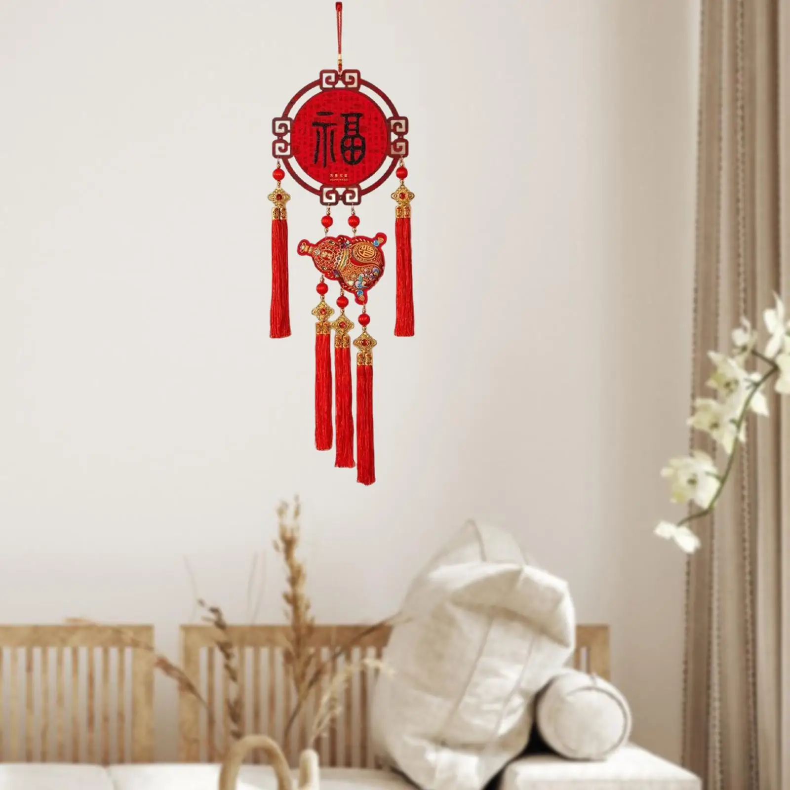 Colgante tradicional chino de Año Nuevo, símbolo rojo Fu, tela flocada de lujo para regalo de inauguración de la casa