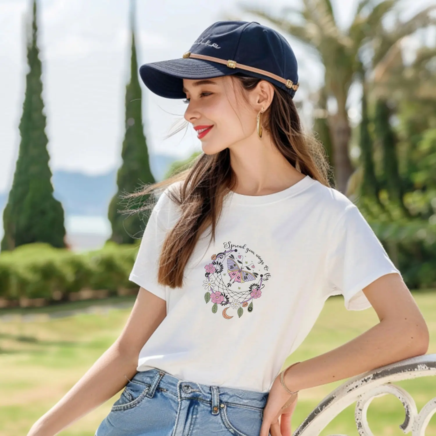 Butterfly Flower Moonlight Natural Comfortable Suitable For Woman Female Iron on Picture on Clothes DIY Decoration