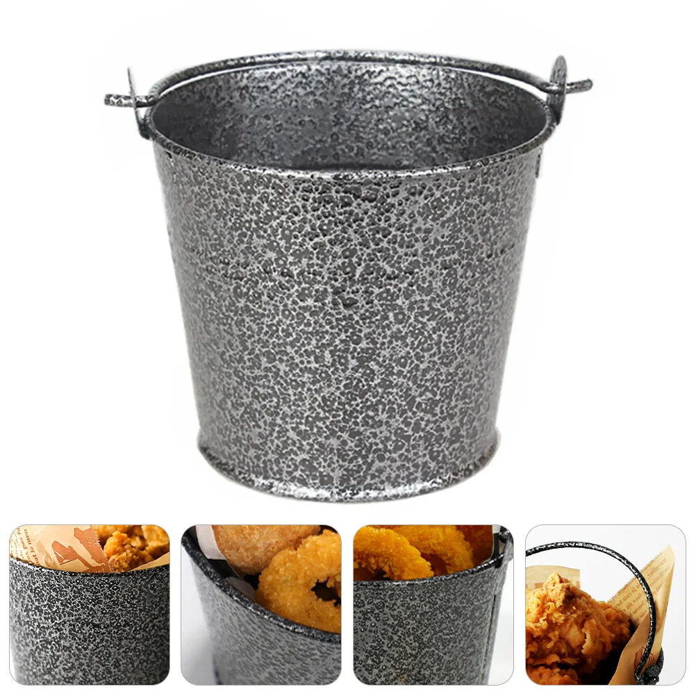 Mini Chip Bucket Food Serving Container Barrel Inflatable Ice Storage Fries Stainless Steel French Creative