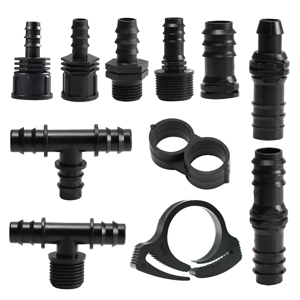 

2pcs 16mm PE Pipe Connectors Garden Water Micro Drip Irrigation Pipe Hose Connector Watering System Joints Tee Elbow Plug