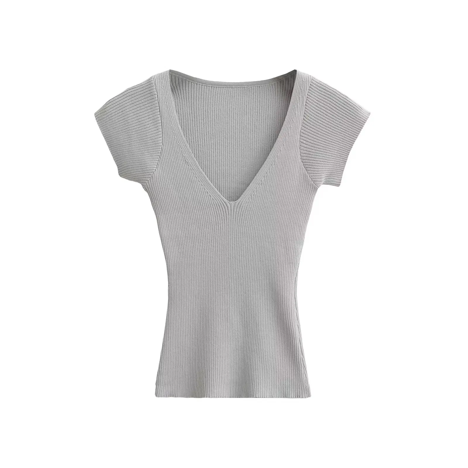 Pure Desire ピンク V-ne ort Sve ニットトップ女性の夏甘いスパイシーな ort T-irt ストリート Sle スリムフィットウエスト締め付け