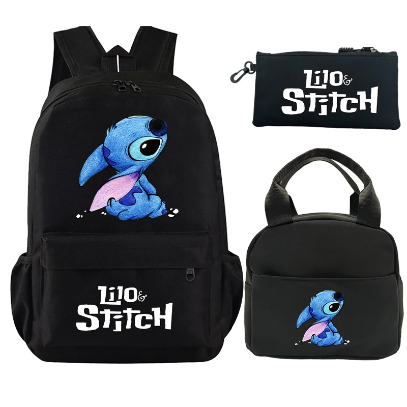 3Pcs/set Backpack Disney Lilo Stitch Printed Bookbag with Lunch Bag Pencil Case Teenager Children Girl Boy Schoolbag Rucksack