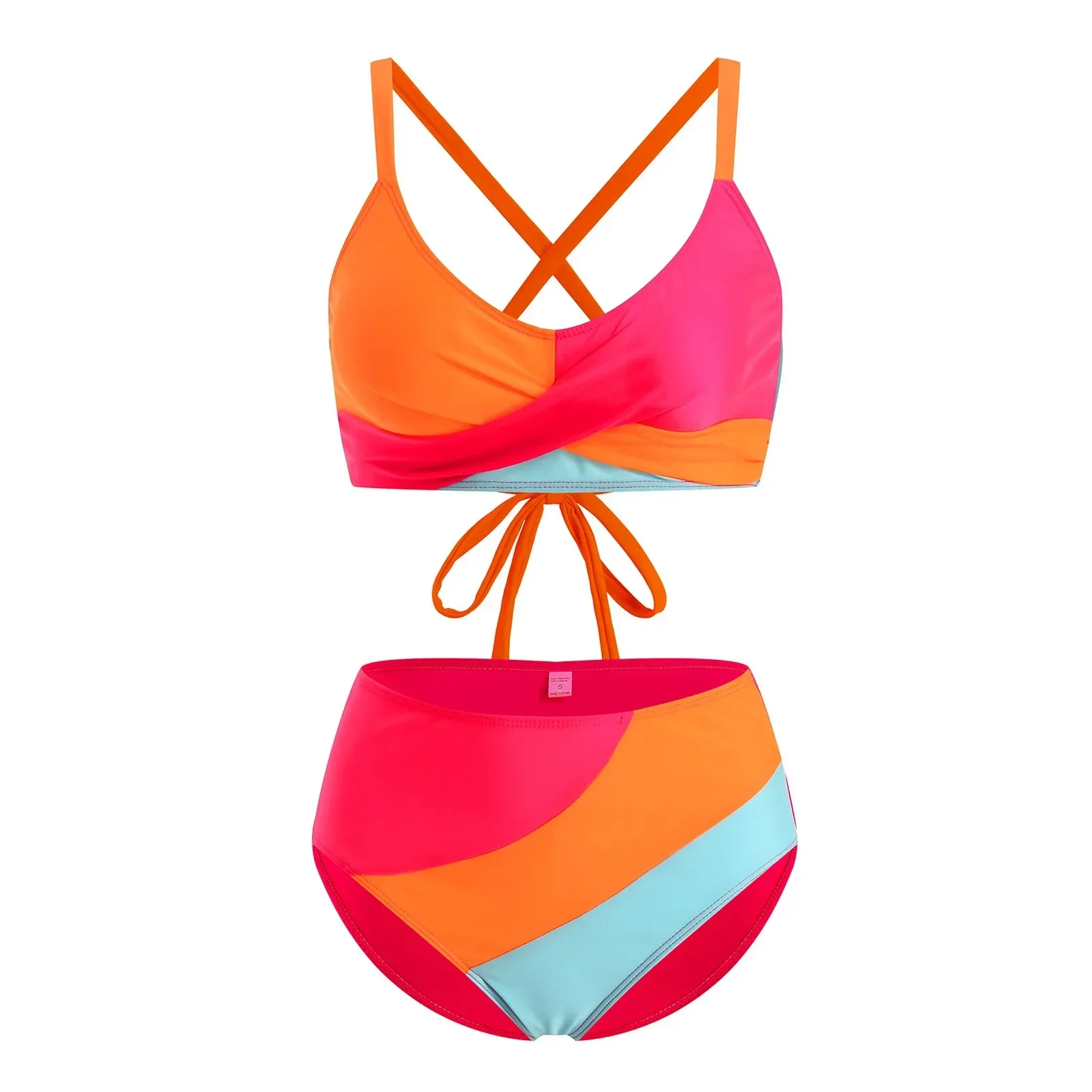 Damen-Badebekleidung, einteiliger Badeanzug, Damen-Bikini-Sets mit hoher Taille, zweiteilige Badeanzüge, Farbblock, voll Peshoi