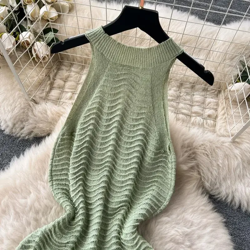 Mini abiti all'uncinetto a metà trasparente con scollo all'americana Abiti da festa per le donne Abiti in maglia scavati per le vacanze Aderenti estivi elastici