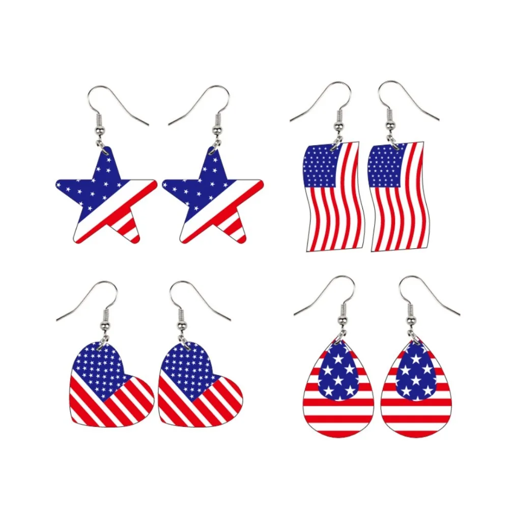 1Pair American Flag Earrings Five-Pointed Star Fashion Jewelry Stripe Statement Earrings Independence Day Party Jewelry Gifts