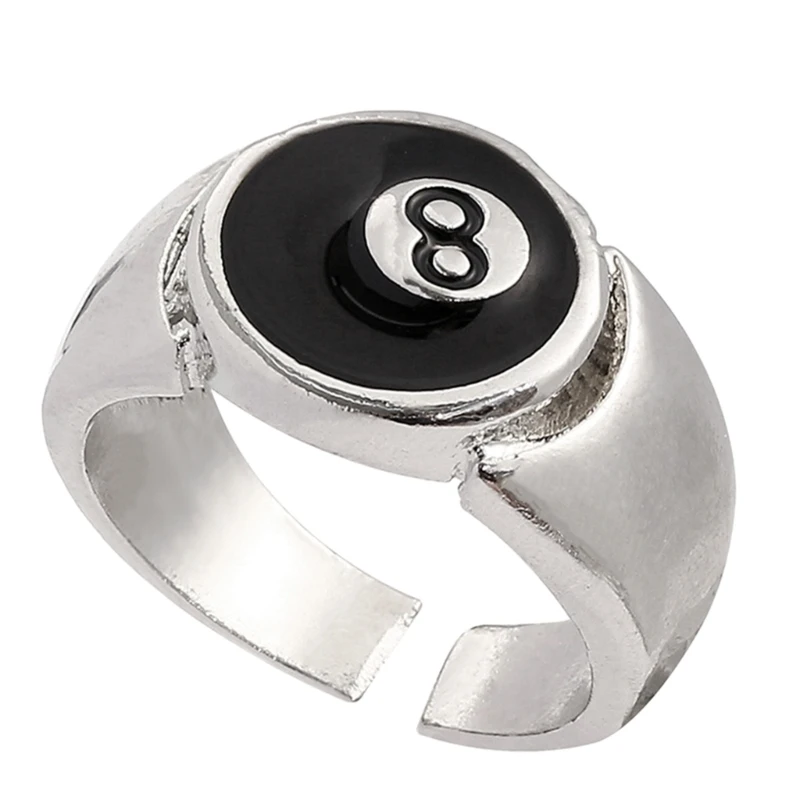 Fashion Punk Alloy Number Black 8 Eight Billiard Ball Ring Mens Ring Punk Style Hip Hop Party Jewelry Birthday Gift X3UD