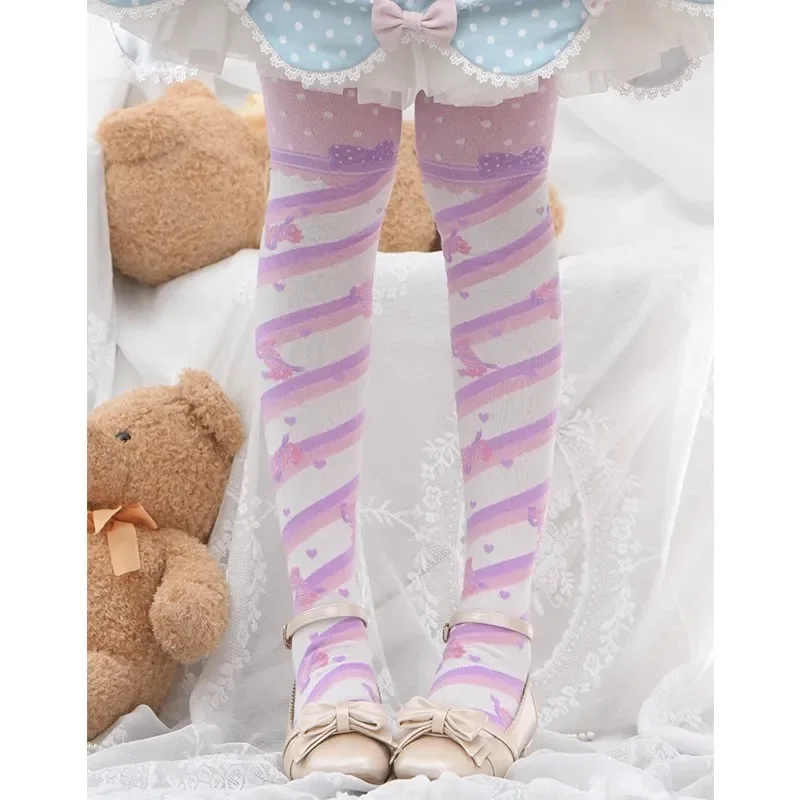 RT01 Little Candy Lolita chaussettes fille sur genou chaussettes épaisses Lolita japonais JK Harajuku bonbons rayé bas pour automne/hiver et Gf1
