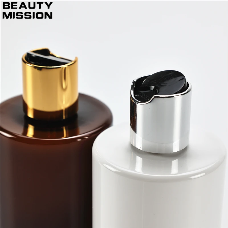 Chunky 300ML X 20 Plastic Flat Shoulder Bottles With Anodized Aluminum Disc Top Cap Shower Gel Lotion Travel Size PET Containers