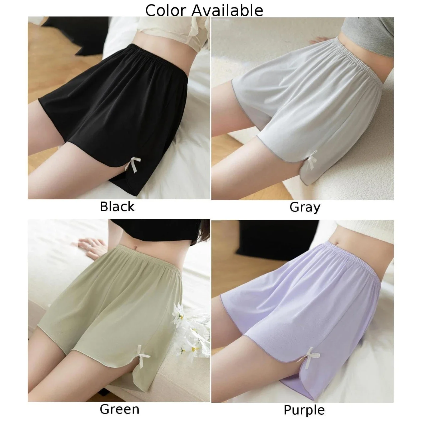 Bow Bottom Skirt Ice Silk Shorts Comfortable Fit Home Wear Leisure Style Slight Elastic Solid Color Black Home Outfits
