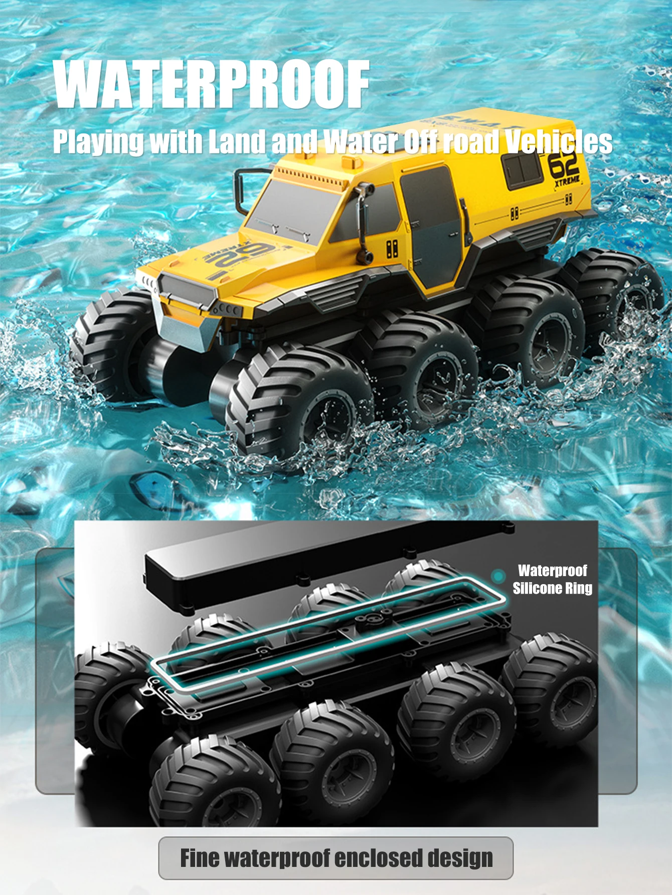 8x8 2.4G Amphibious 8wheel Remote Control Car Large Foot Off-road Climbing Vehicle Speed Racing Truck Waterproof Crawler Boy Toy