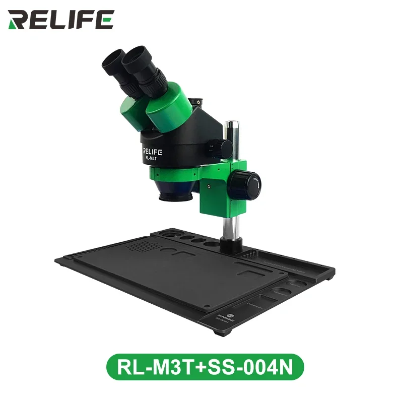 RELIFE RL-M3T+SS-004N 7X-45X Zoom Matched Trinocular Stereo Microscope With HDMI Camera LED Light for Mobile Repair Microscope