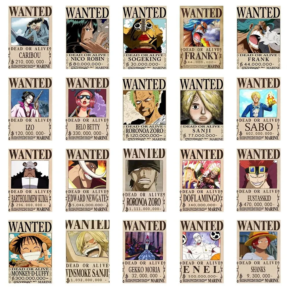 10/30/56PCS Small Anime One Piece Wanted Posters Stickers Cool Cartoon Decal Laptop Diary Phone Decoration Wall Graffiti Sticker
