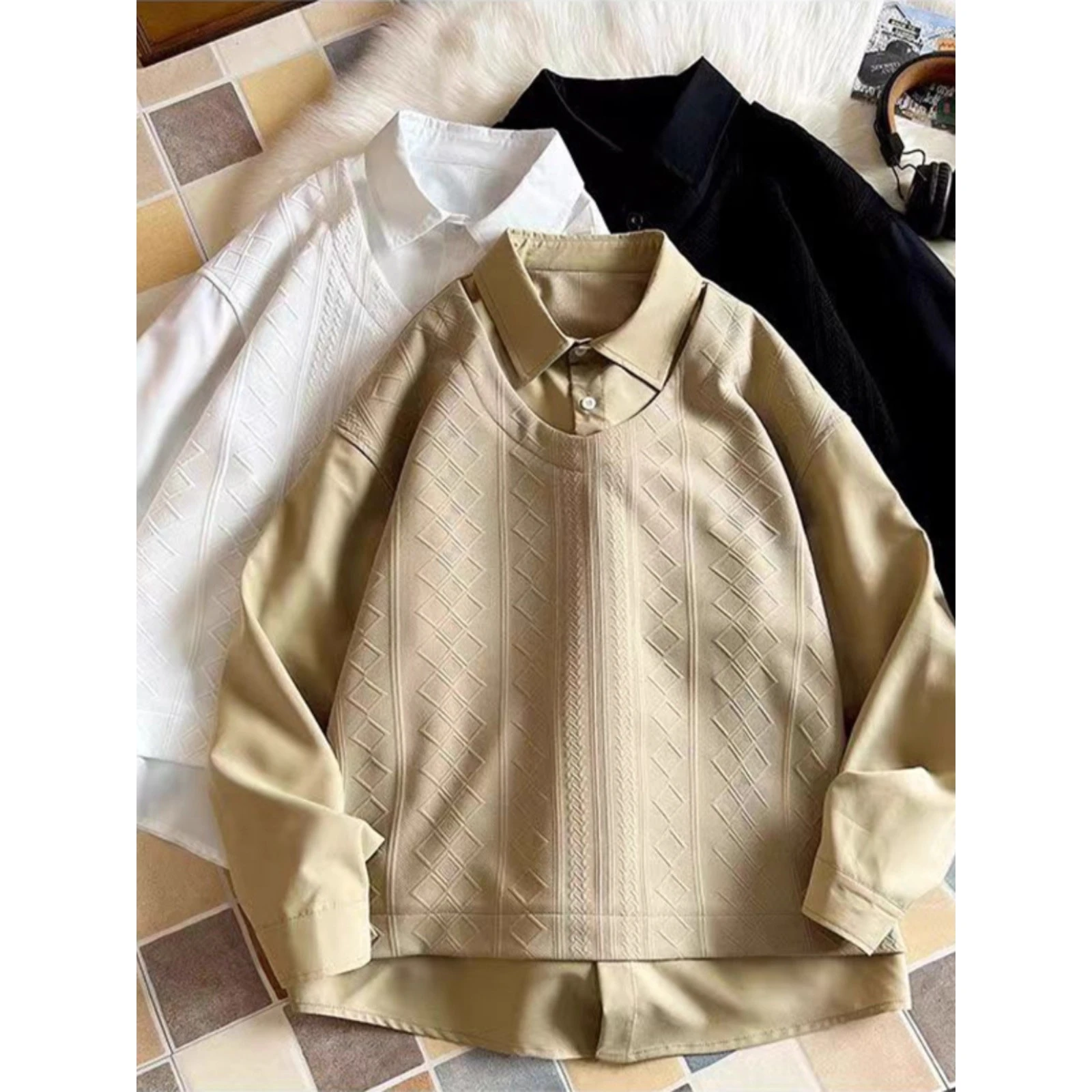 

Extra Large 300 Pou Design Sense Fake, двухсекционный мужской свободный свитшот Long Sve irt в американском стиле Jaet