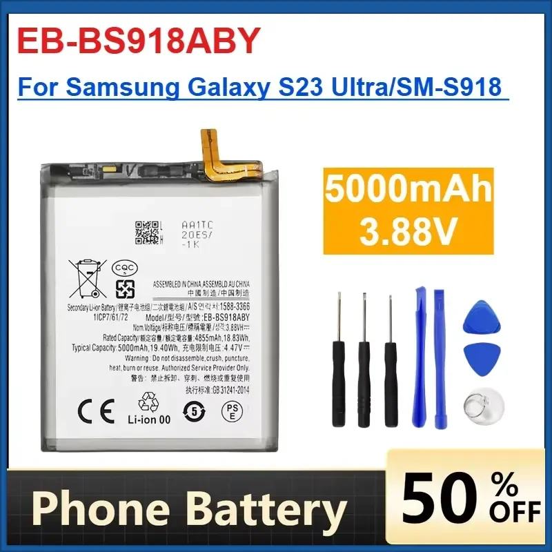 5000MAH EB-BS918ABY Battery for Samsung Galaxy S23 Ultra/SM-S918B/DS SM-S918U SM-S918U1 SM-S918W/N SM-S9180 Mobile Phone