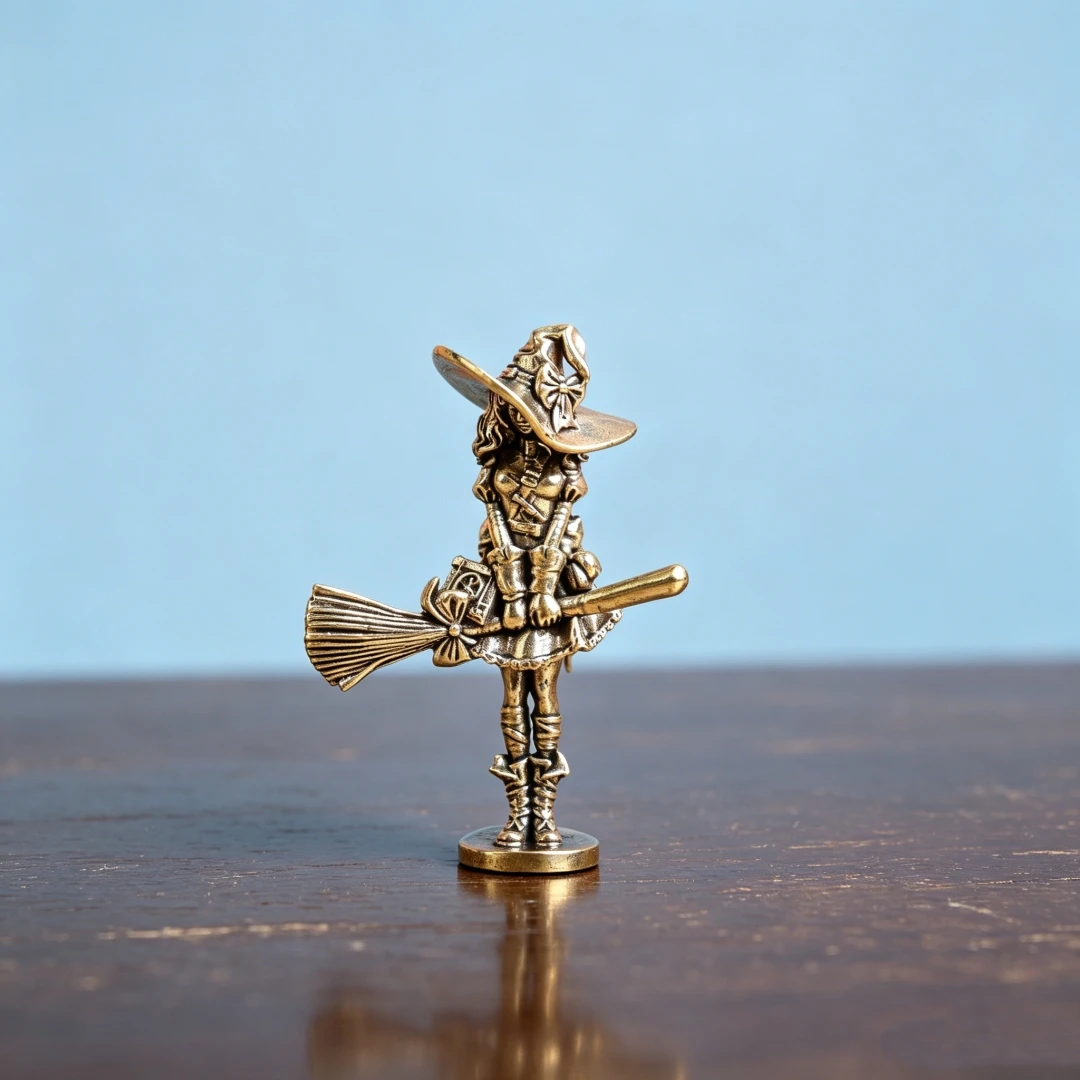 Figurine de sorcière vintage en laiton, décoration fantastique, objet de collection magique, ornement de bureau, décoration d'étagère enchantée
