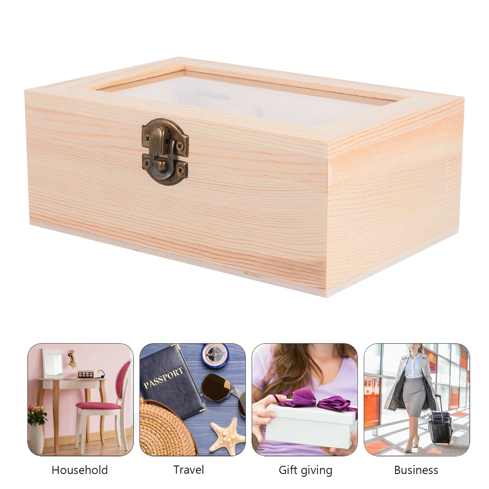 

1pc Wooden Storage Box Desktop Jewelry 6-Grid Household Sundries Organizer Large Capacity Home Desktop Basket Key Ring