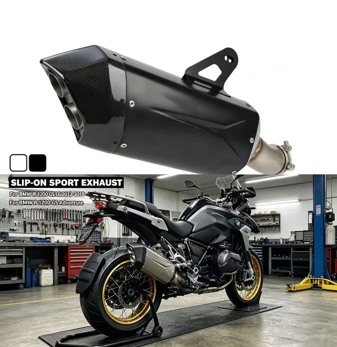 Slip-on uitlaatdemper sport korte uitlaatpijp passend voor BMW R 1300 GS R1300 Adv R1300GS Adventure KA1KA2 R1300R R1300RS 24-26