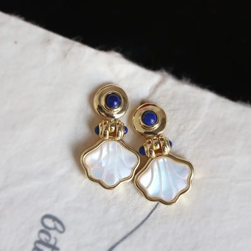 

Vintage original lapis lazuli Colorful white Fritillaria seashells earrings for women High quality fashion wedding jewelry gifts