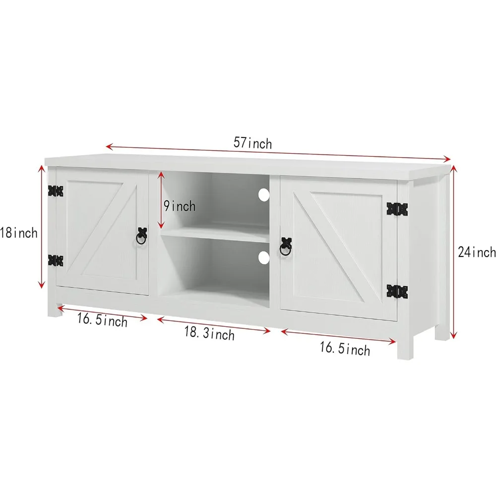 Modern Farmhouse TV Stand, Centro de Entretenimento, Armazenamento e Prateleiras Abertas, Quarto, Branco para 32, 65 in